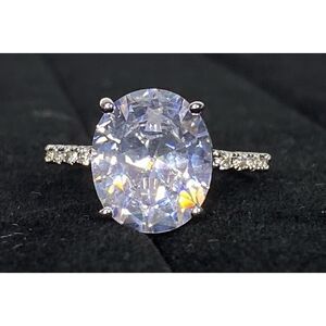 Oval Cut Sterling Silver 925 Ring Silver Tone Large Gem Women's‎ Size 6